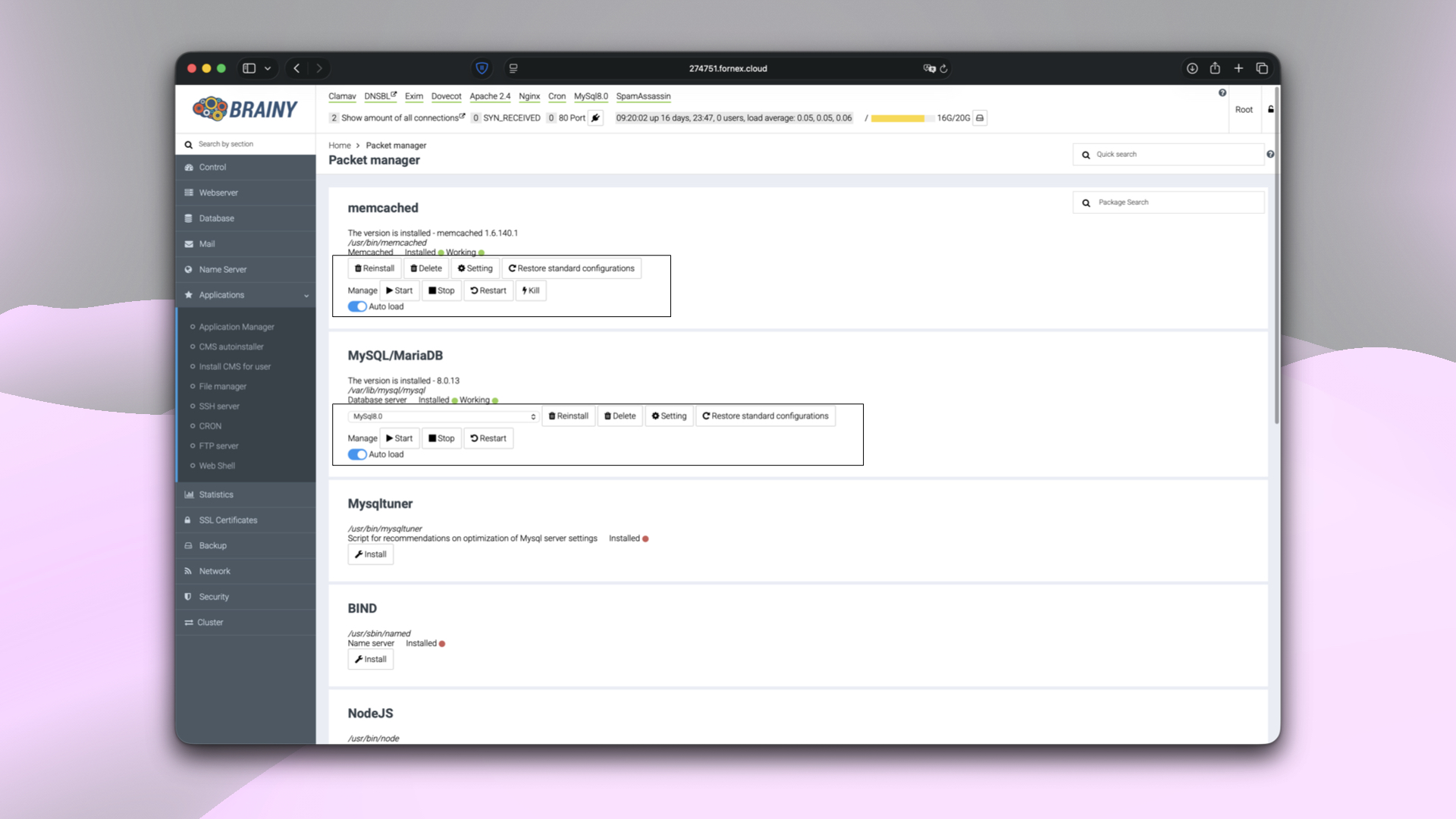 Managing installed applications in BrainyCP