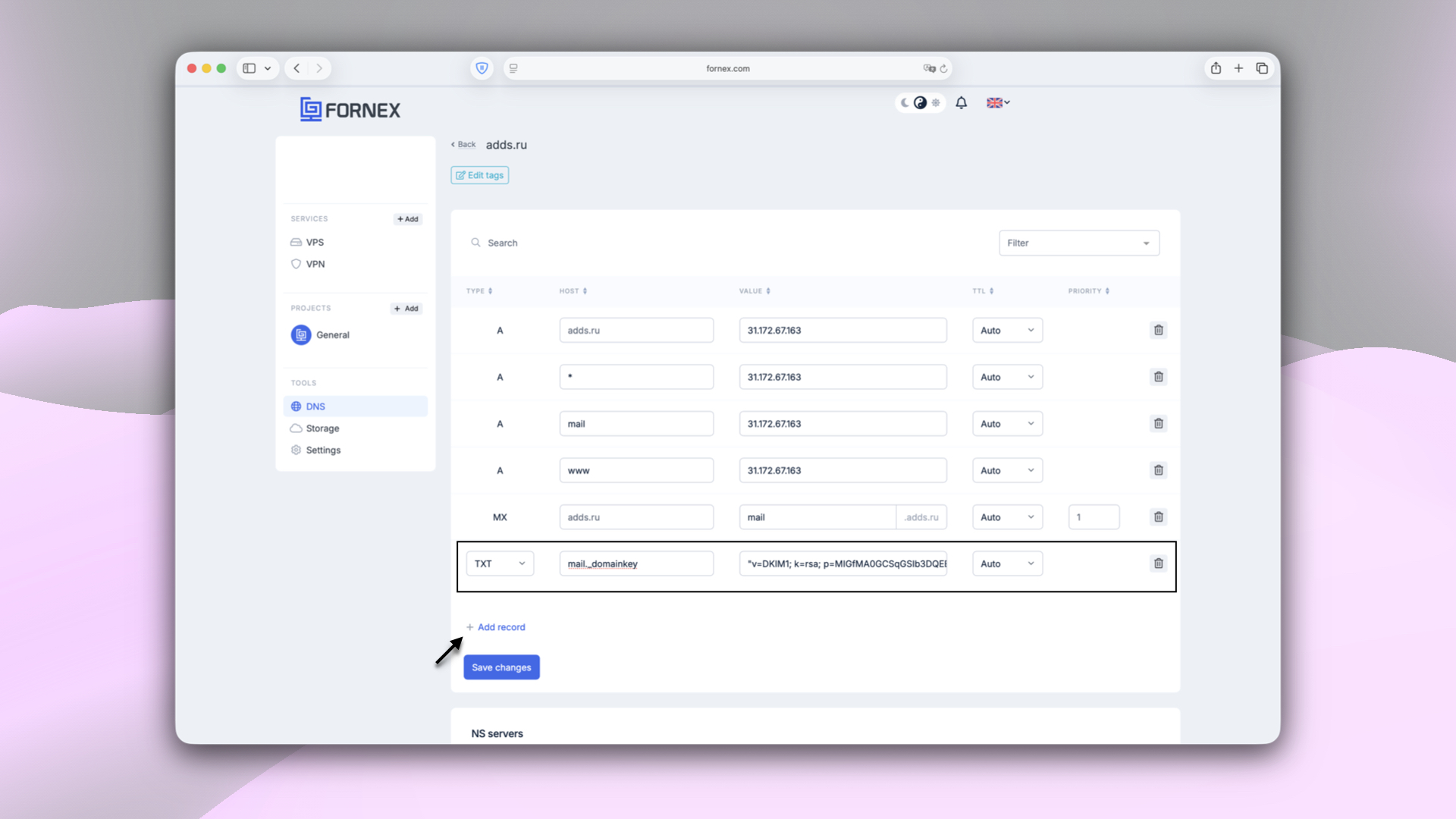 Adding DKIM Record in DNS Panel