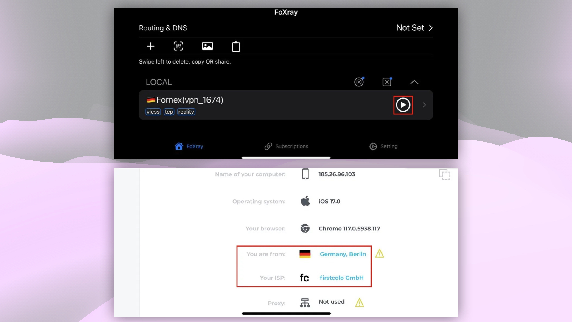 Checking the IP address after connecting to VPN