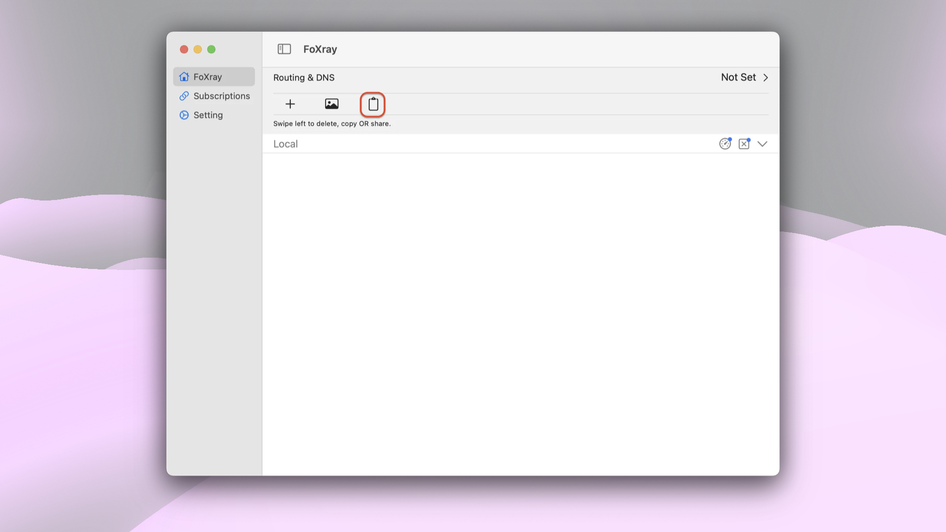 Pasting the VPN configuration from the clipboard into FoXray