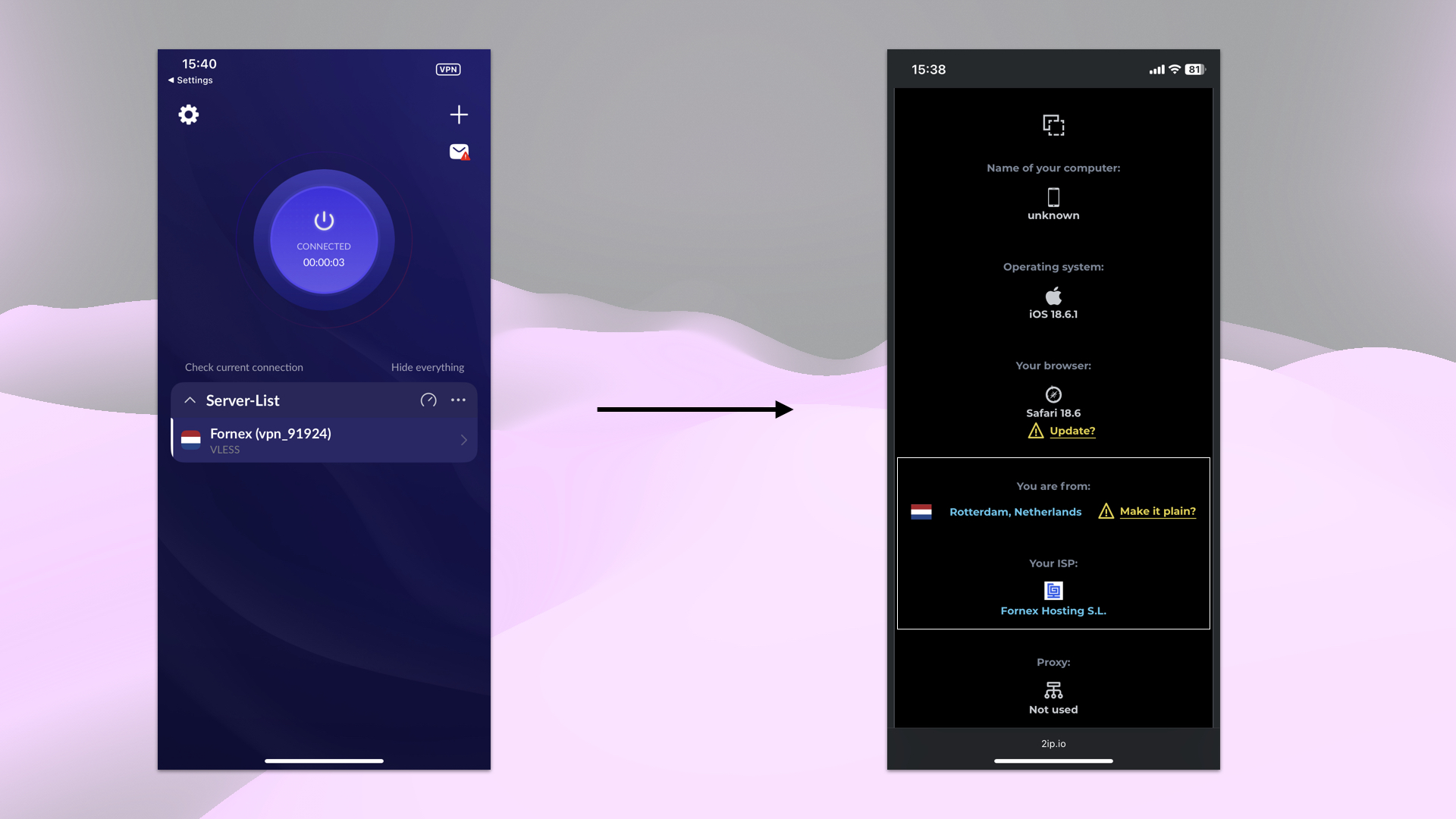 Checking the IP address after connecting to VPN