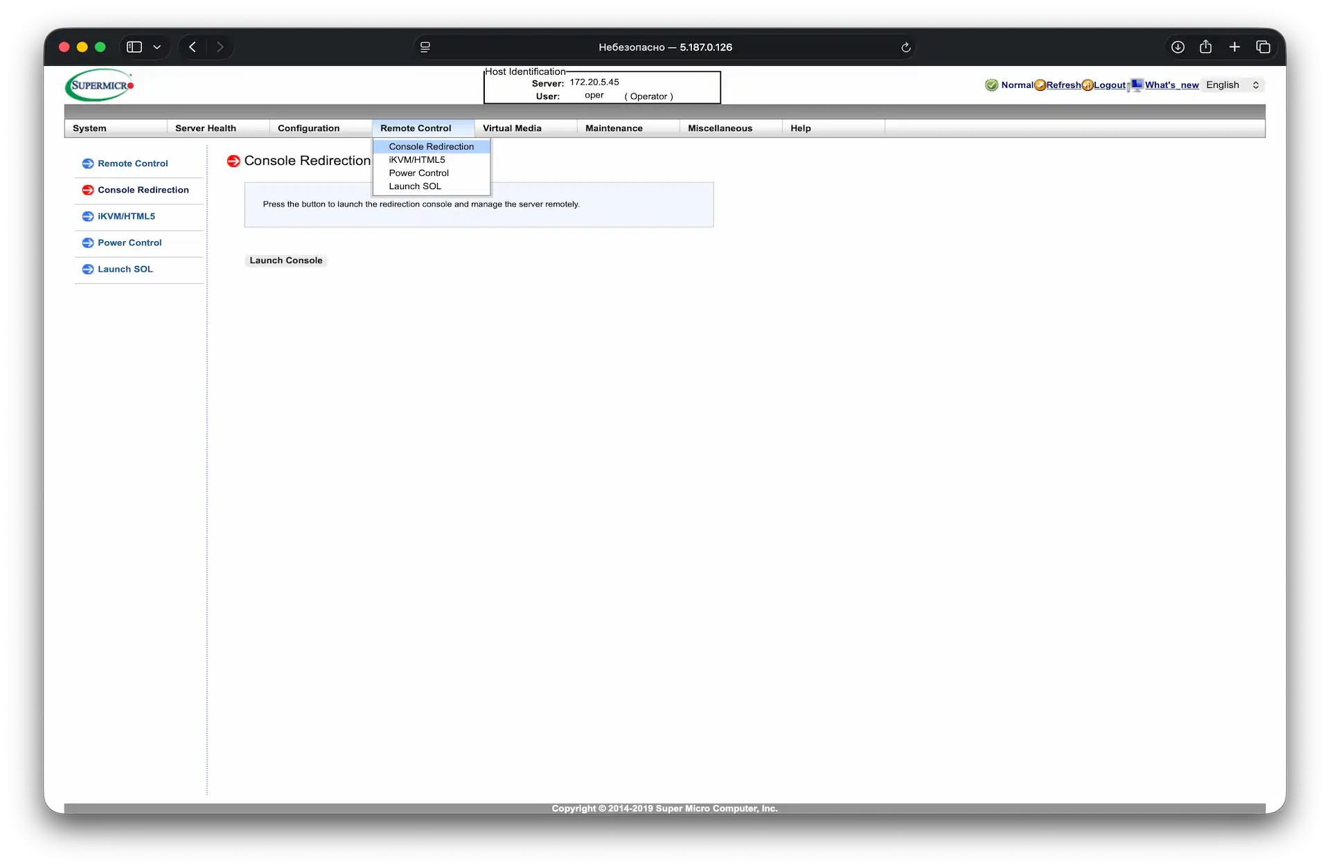 Launching the console via IPMI
