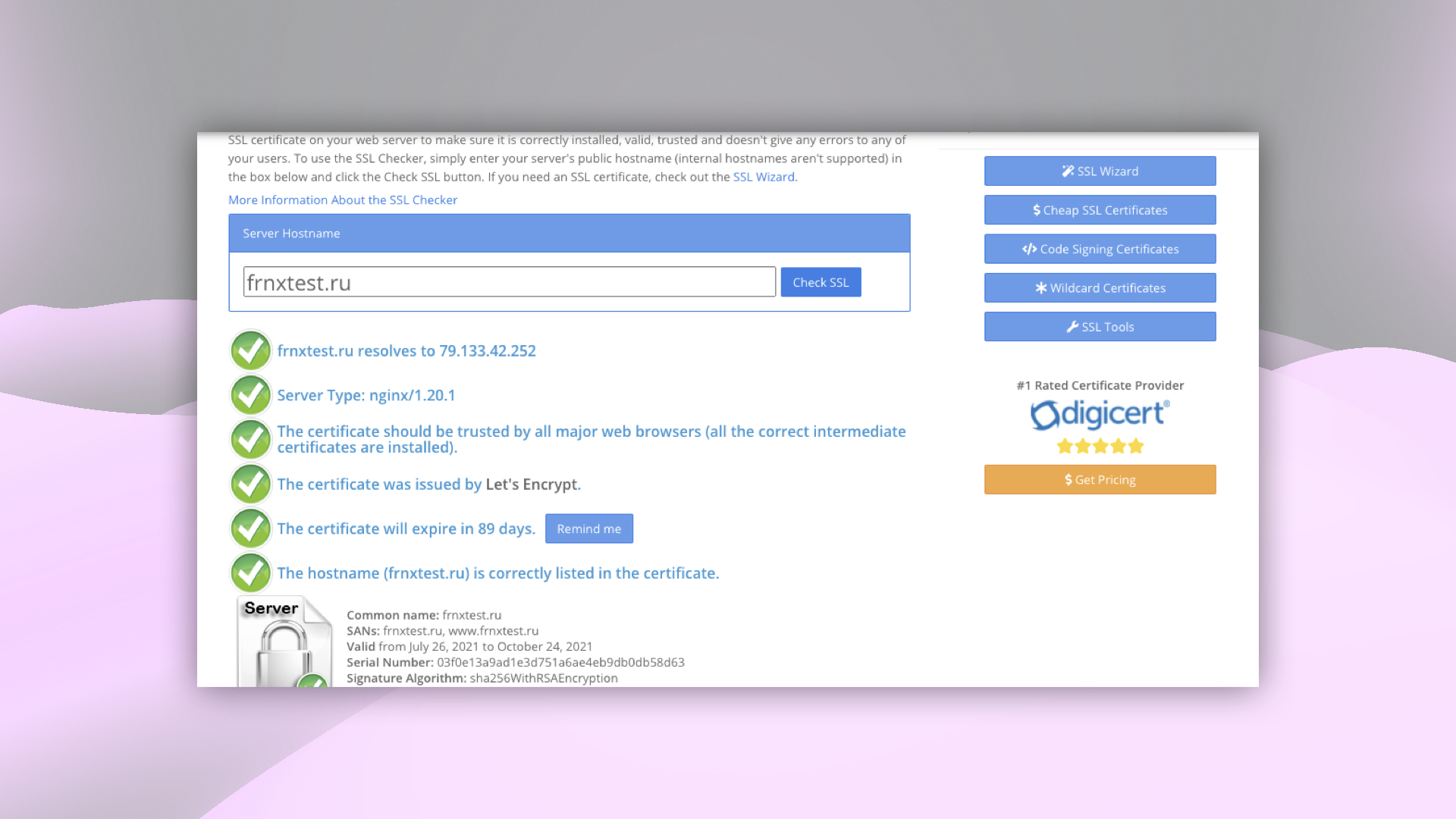 Checking SSL certificate using third-party service
