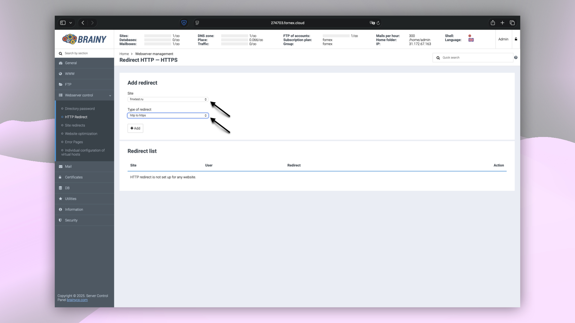 Setting up HTTP to HTTPS redirection