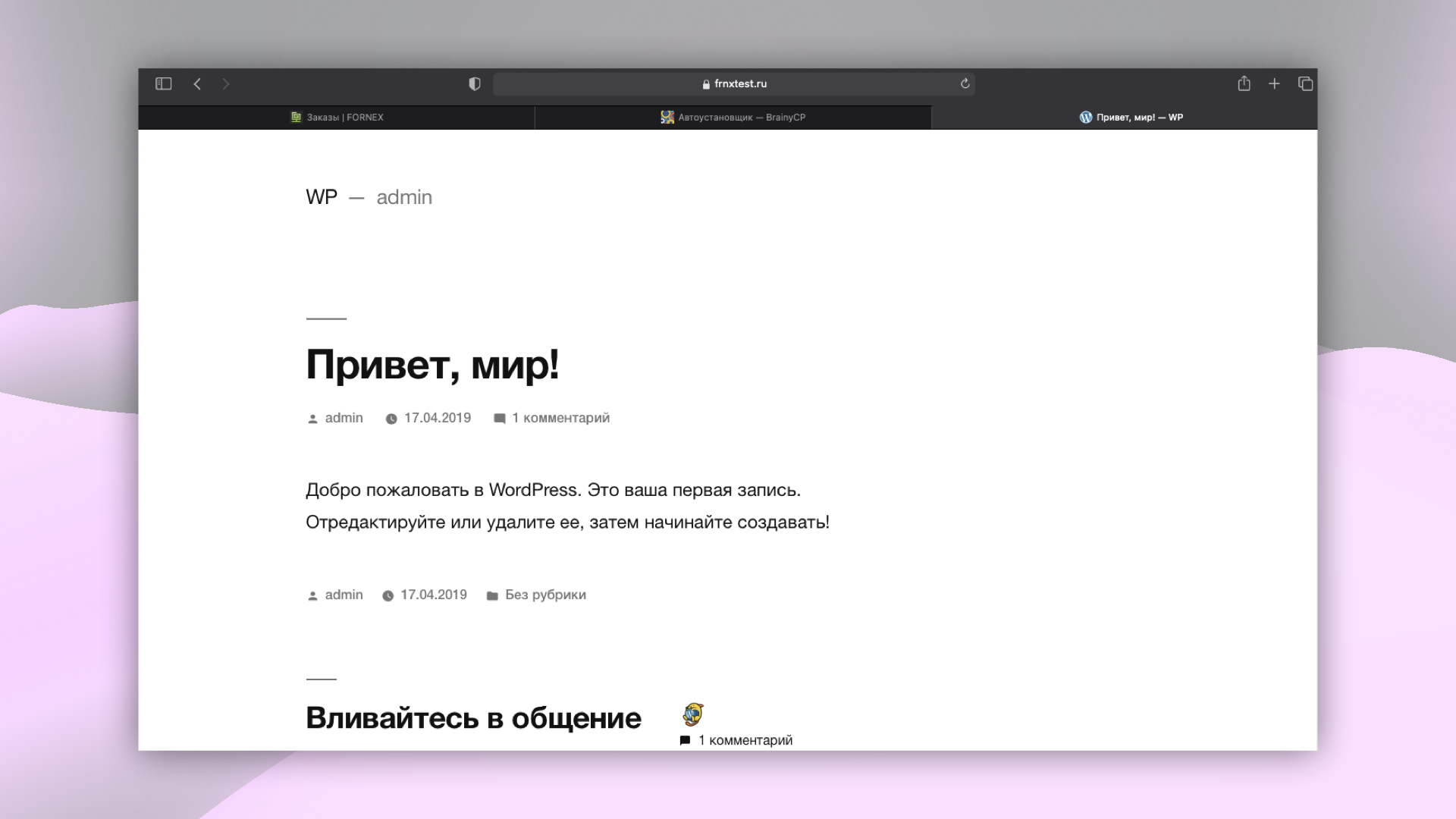 Successful WordPress installation