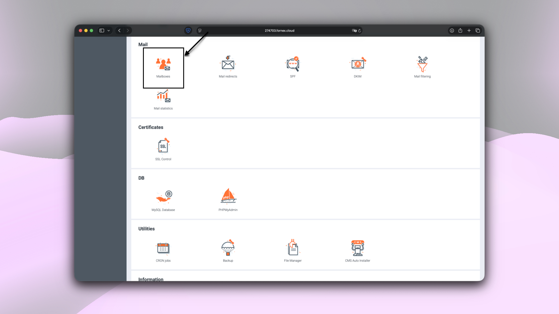 BrainyCP control panel sections