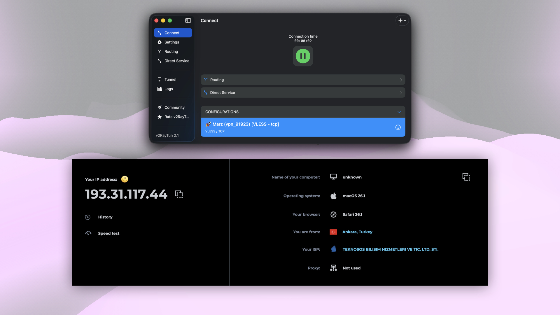 Checking the IP address after connecting to VPN