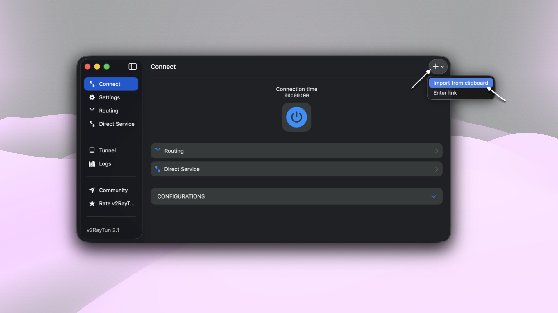 Pasting the VPN configuration from the clipboard into v2RayTun