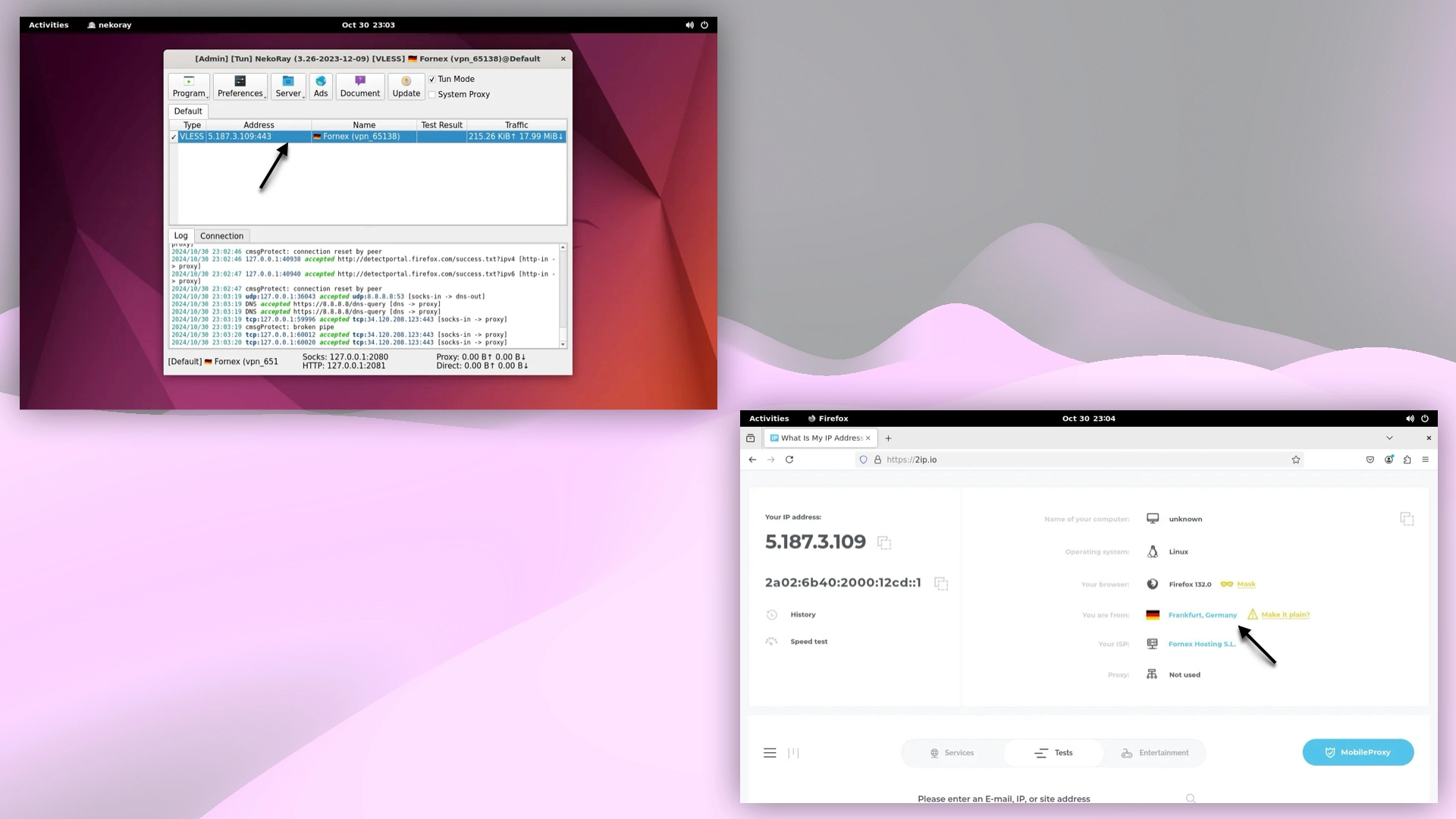 Checking the IP address after connecting to VPN