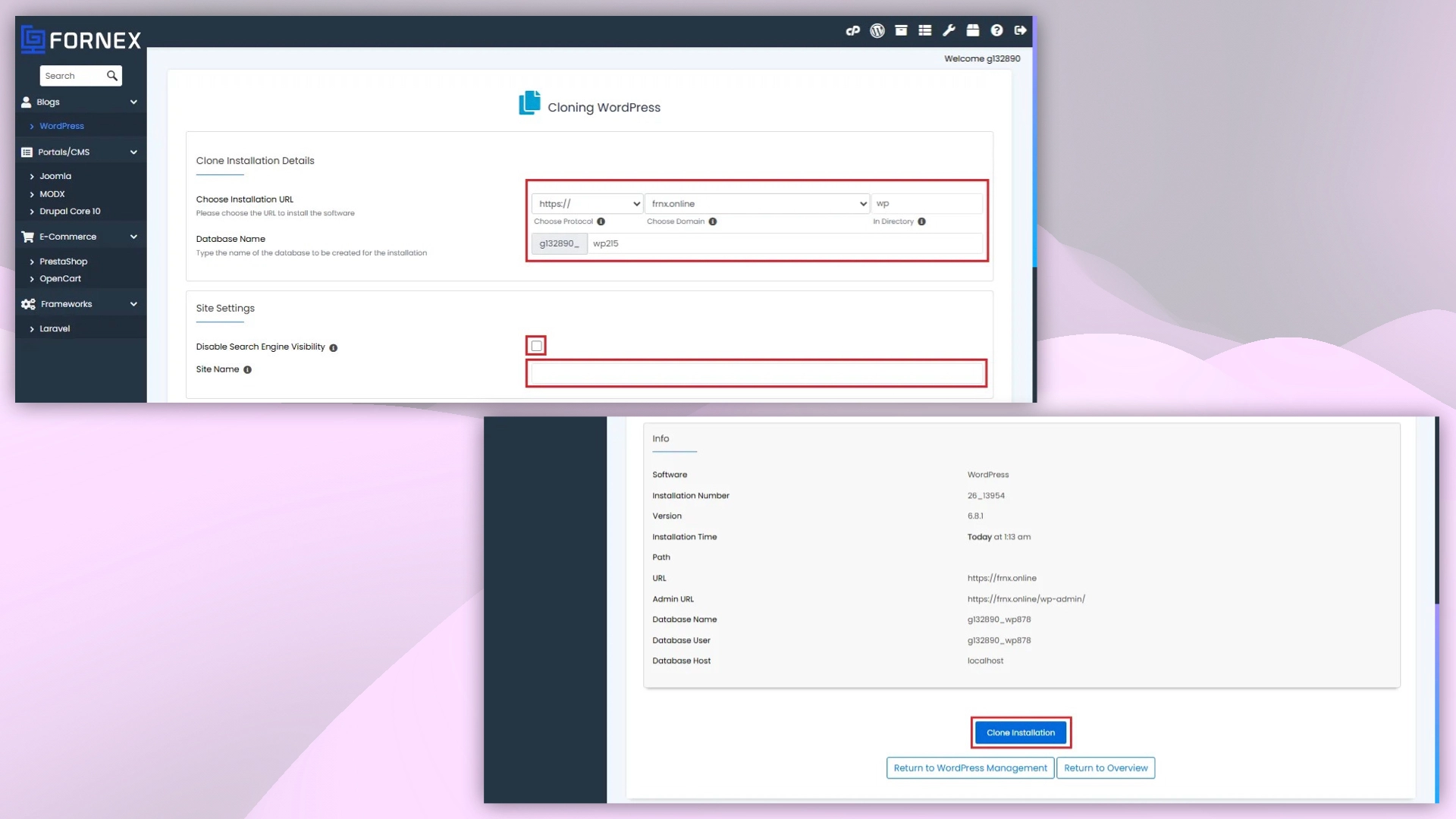 Cloning with WordPress in cPanel