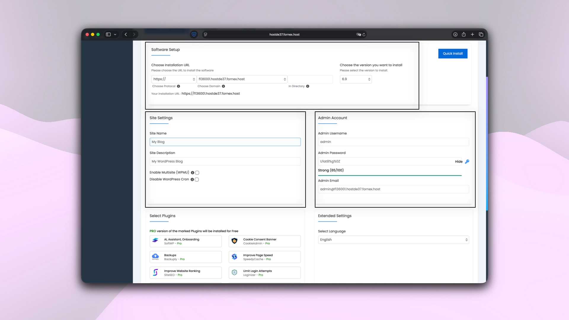 Installing WordPress with Softaculous