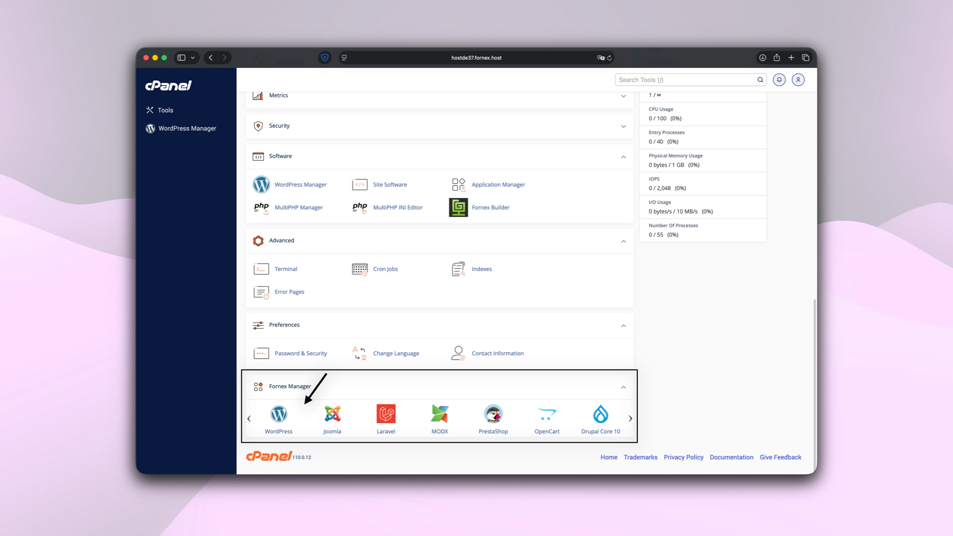 Fornex Manager in cPanel