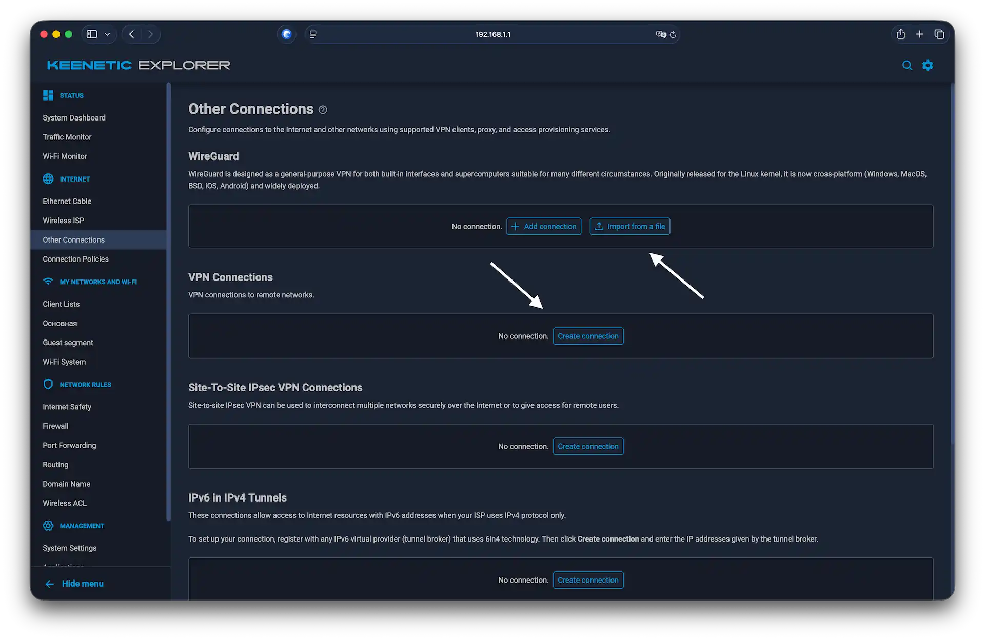 Adding a new VPN connection