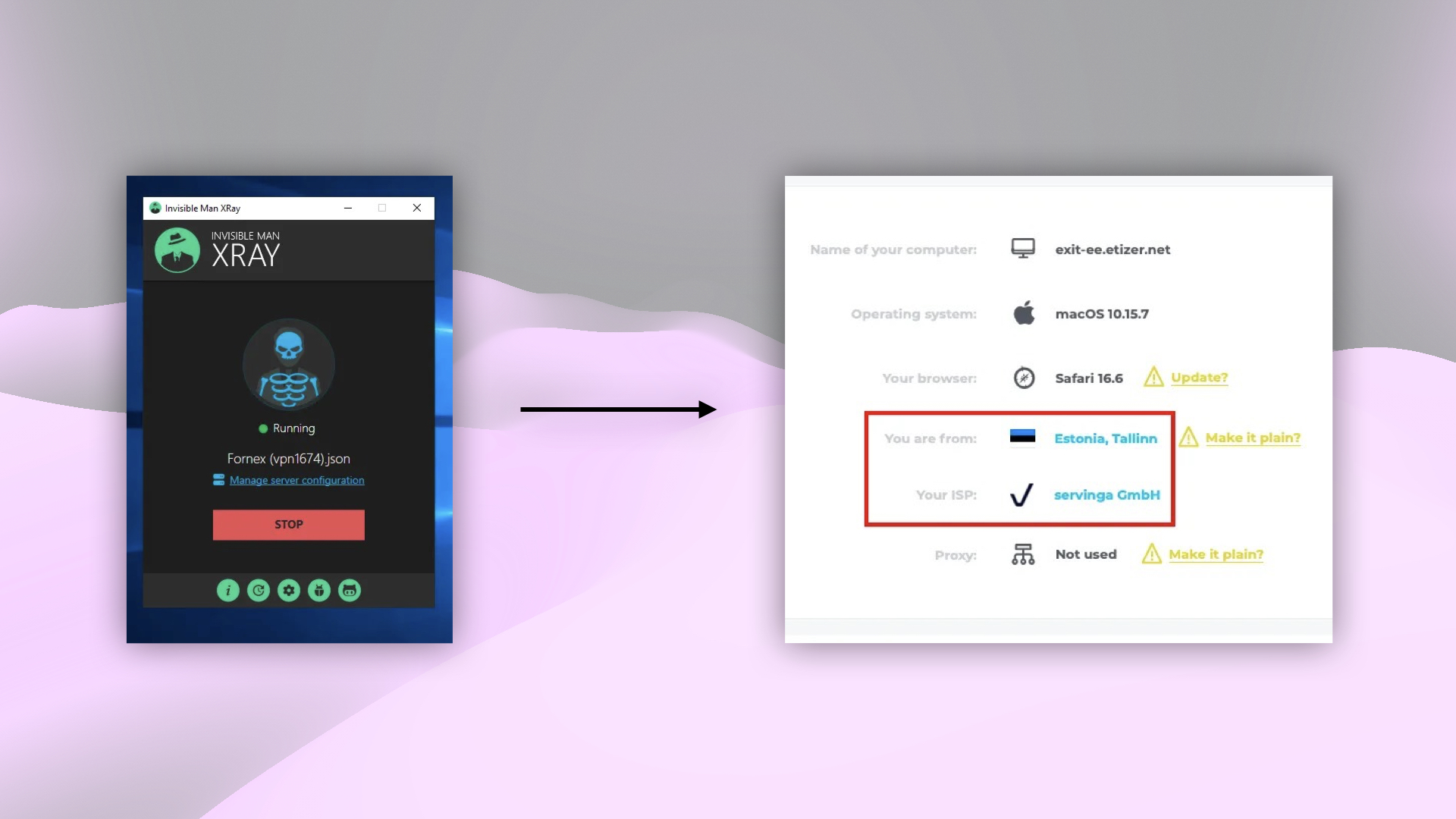 Checking the IP address after connecting to VPN