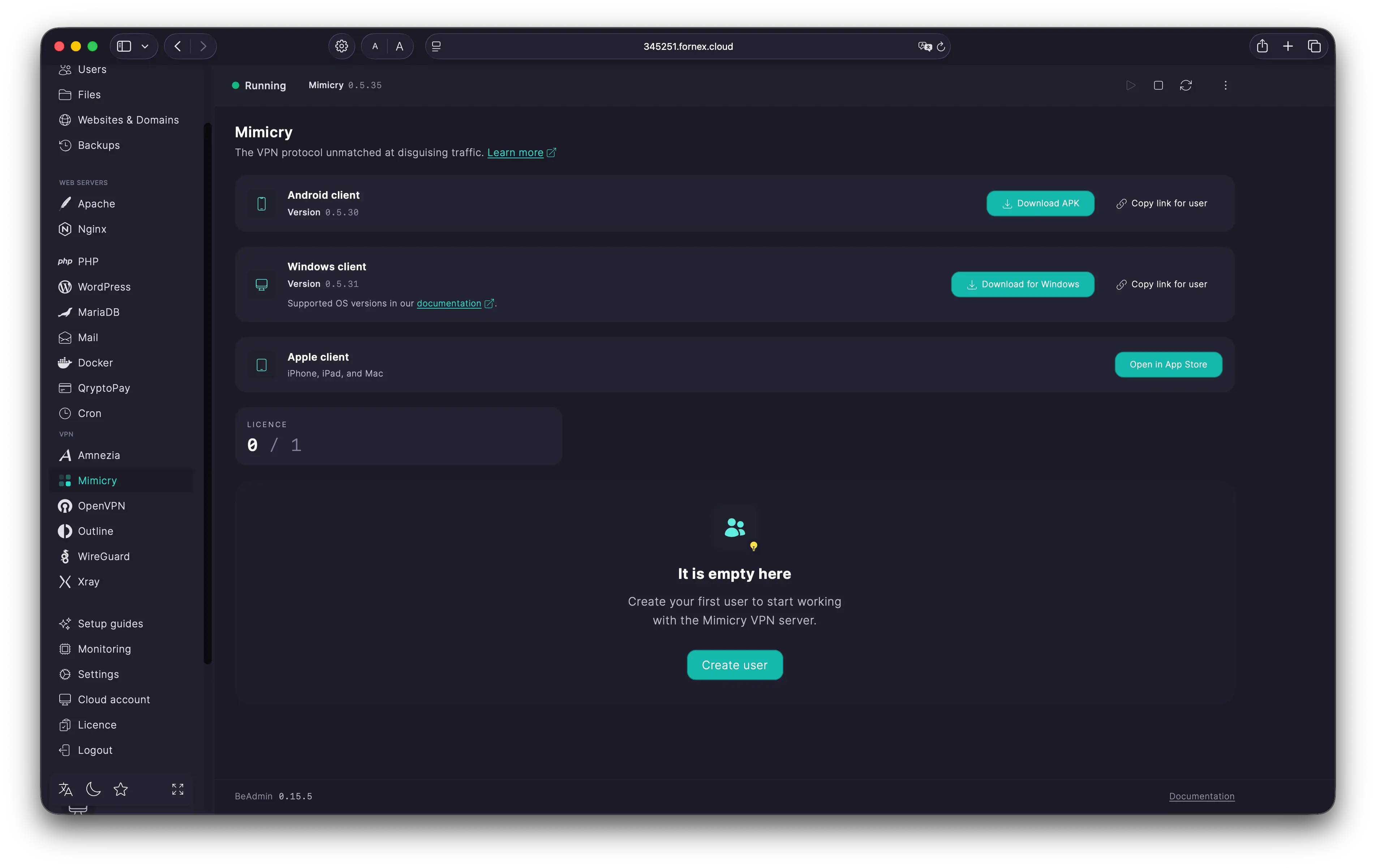 Create a Mimicry user