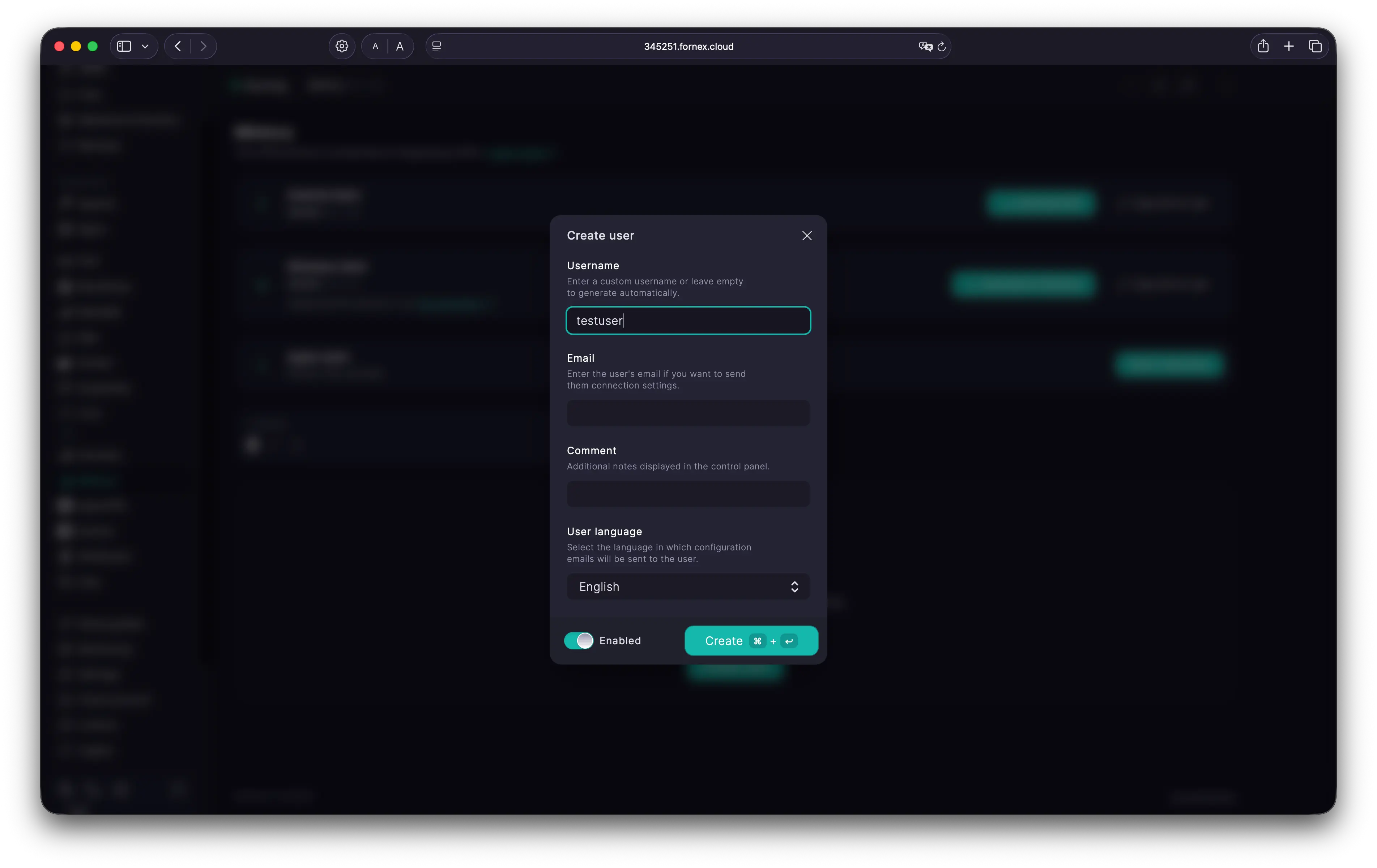 Create a Mimicry user