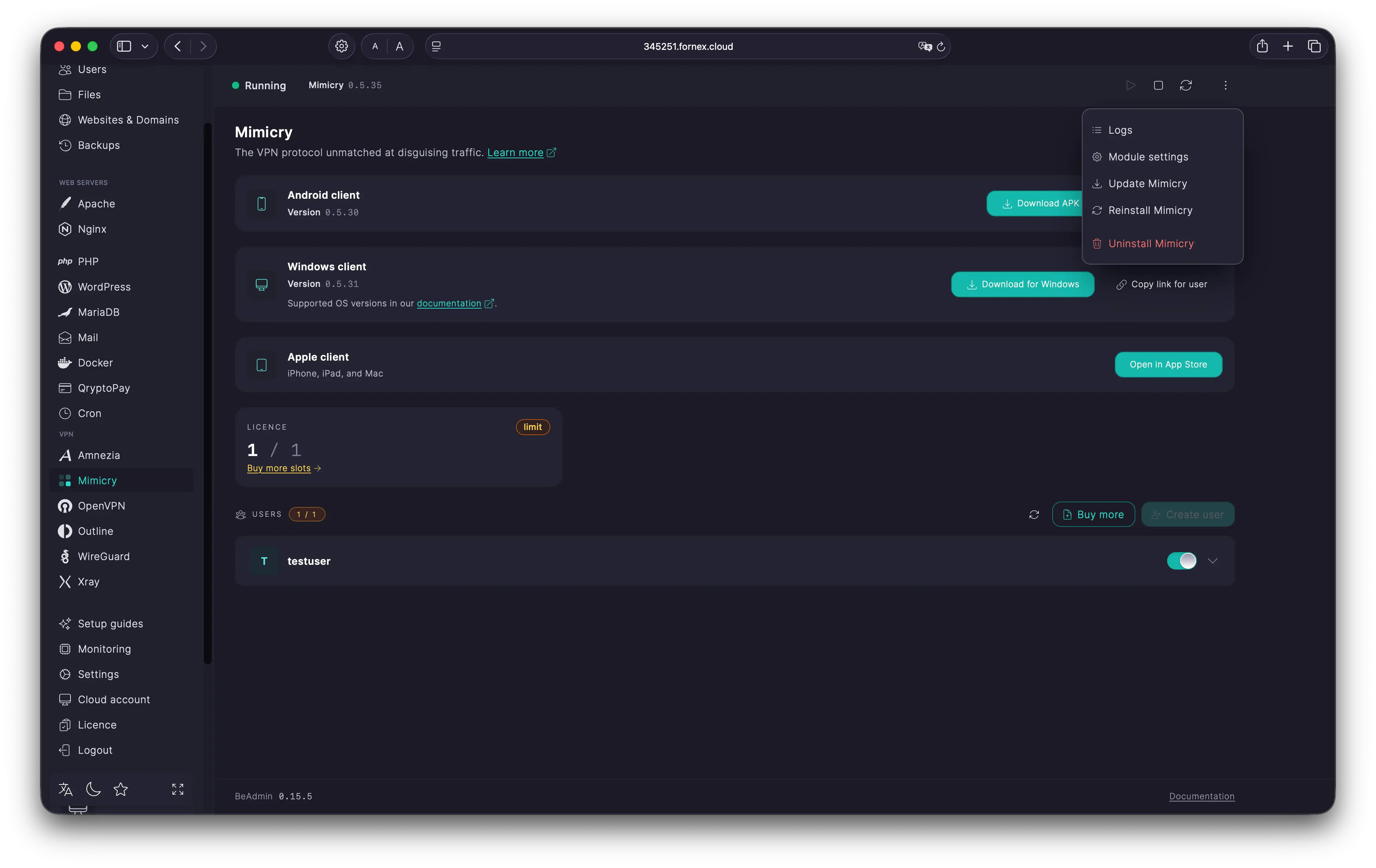 Mimicry settings