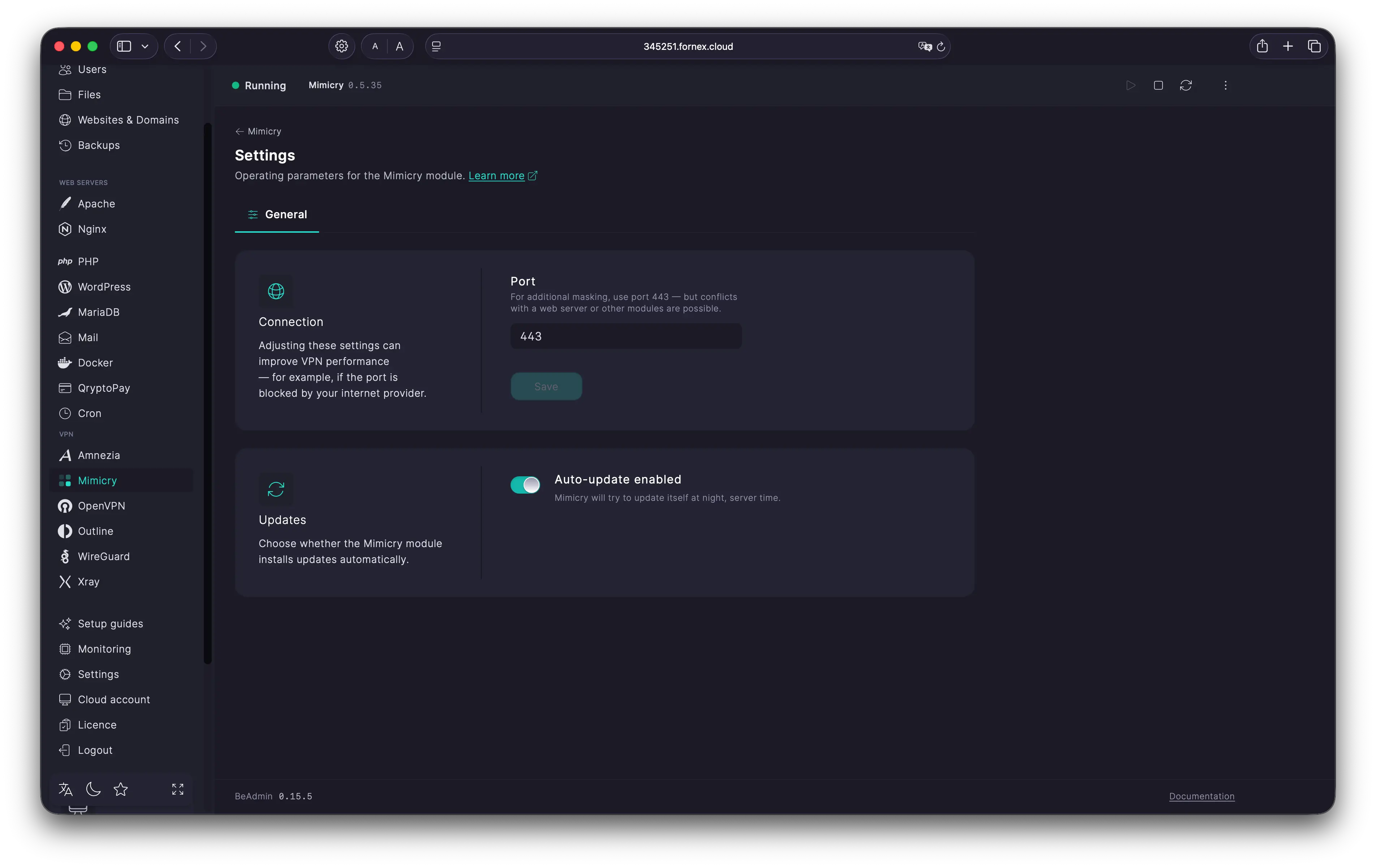 Mimicry settings