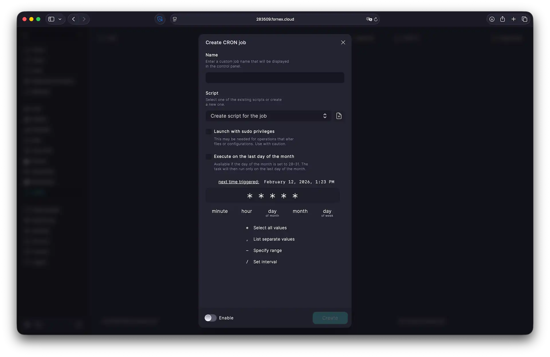 Cron job manager in BeAdmin