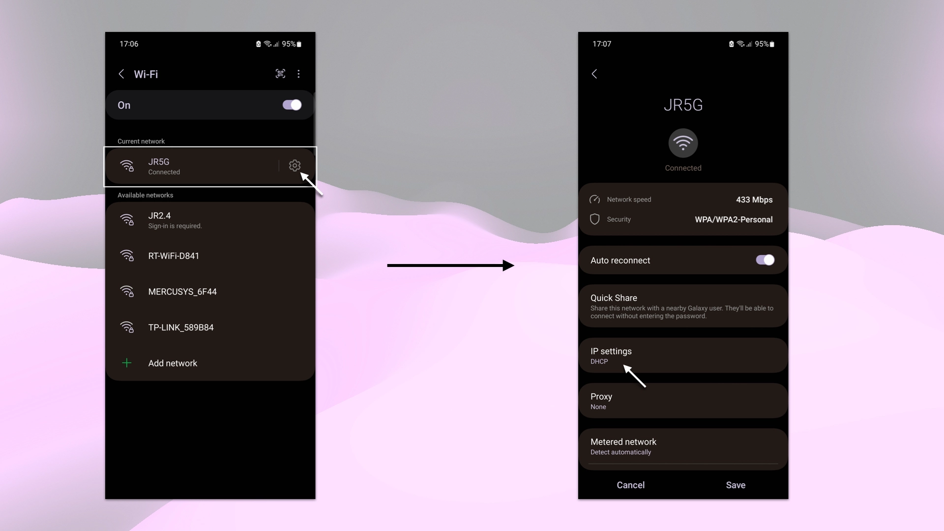 Wi-Fi connection settings on Android