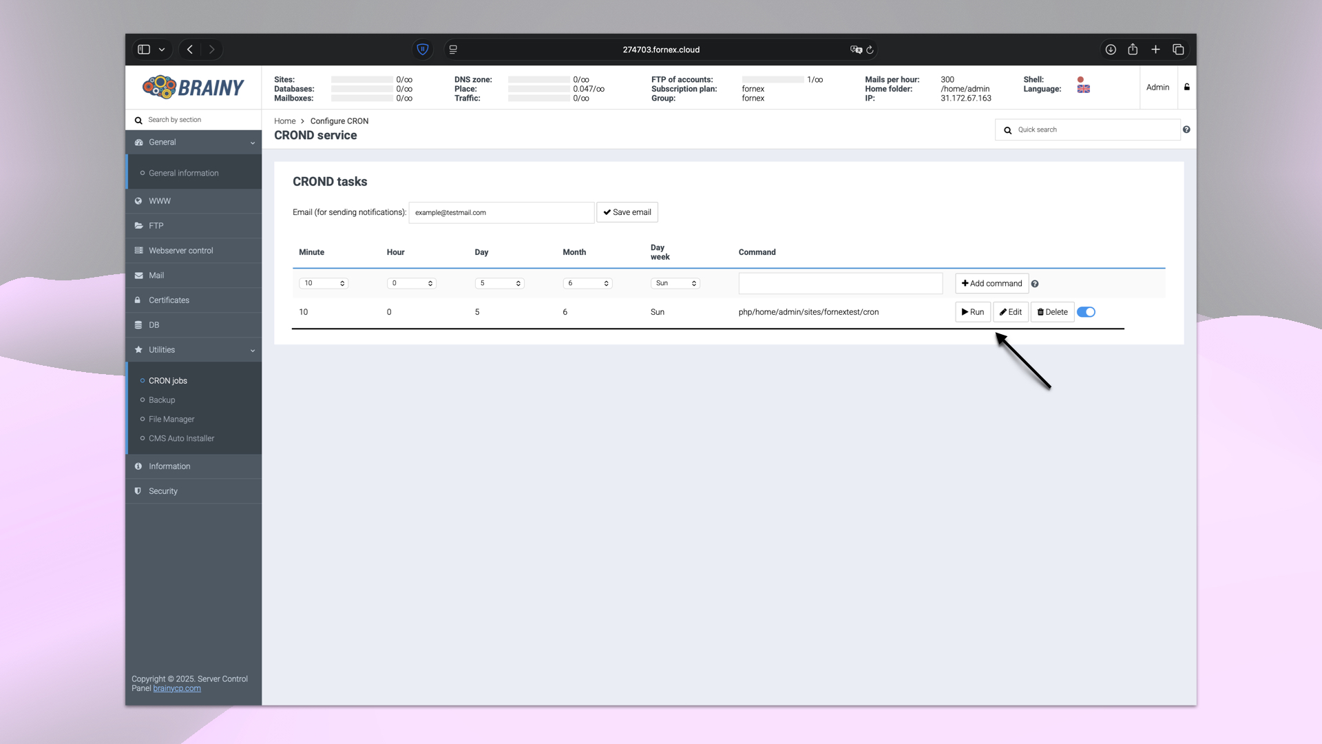 Cron tasks list in BrainyCP