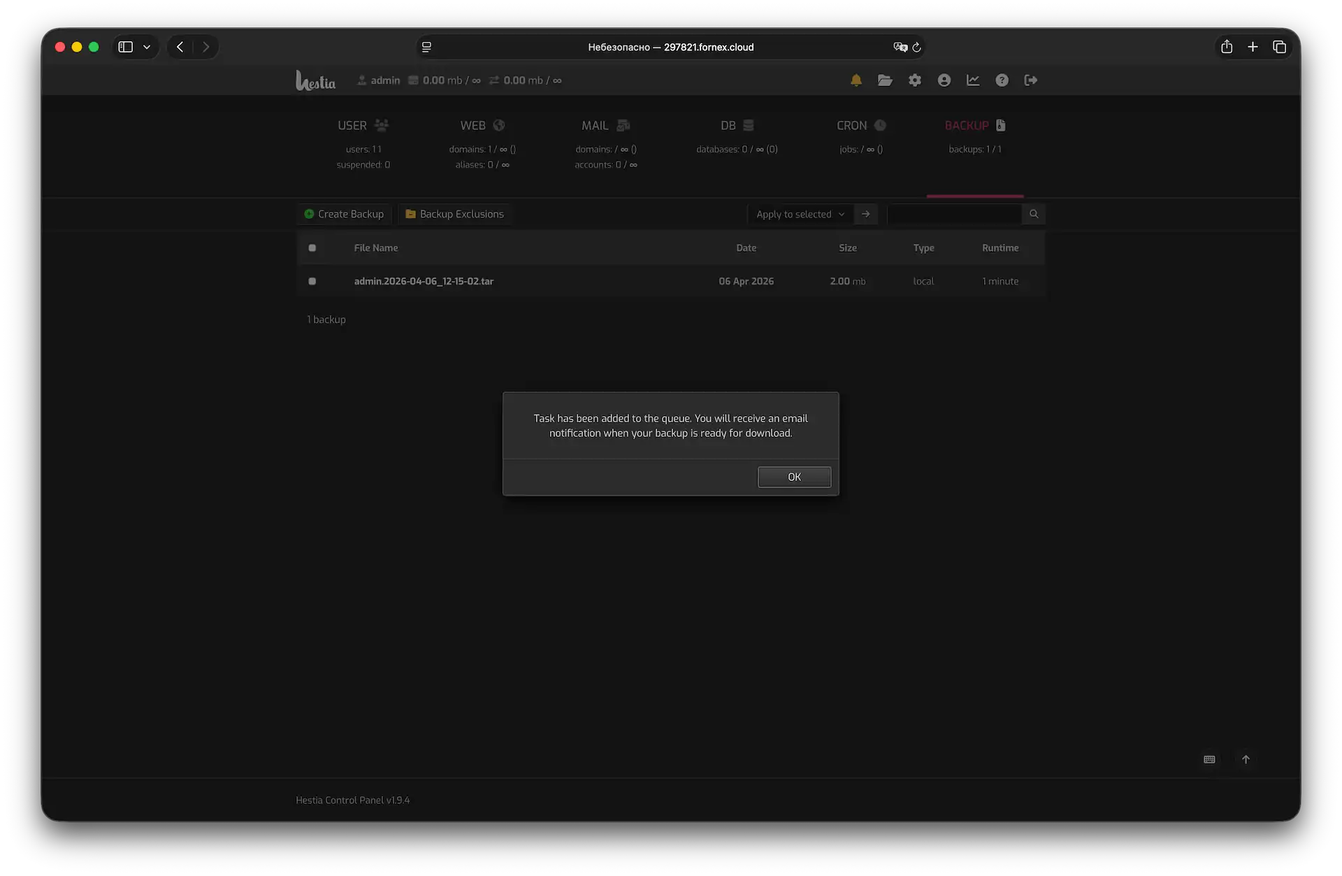 Downloading a backup