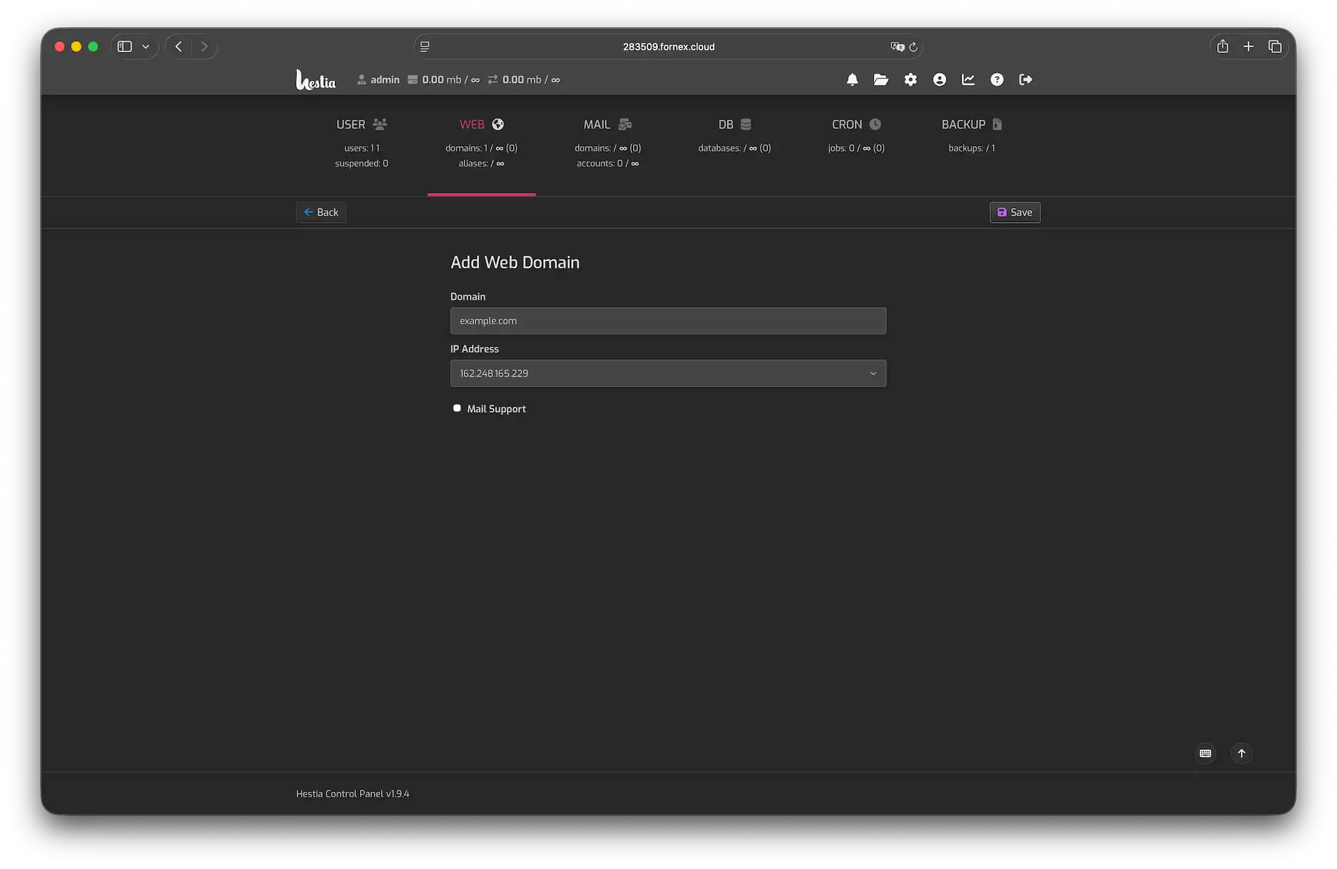 Domain adding in Hestia