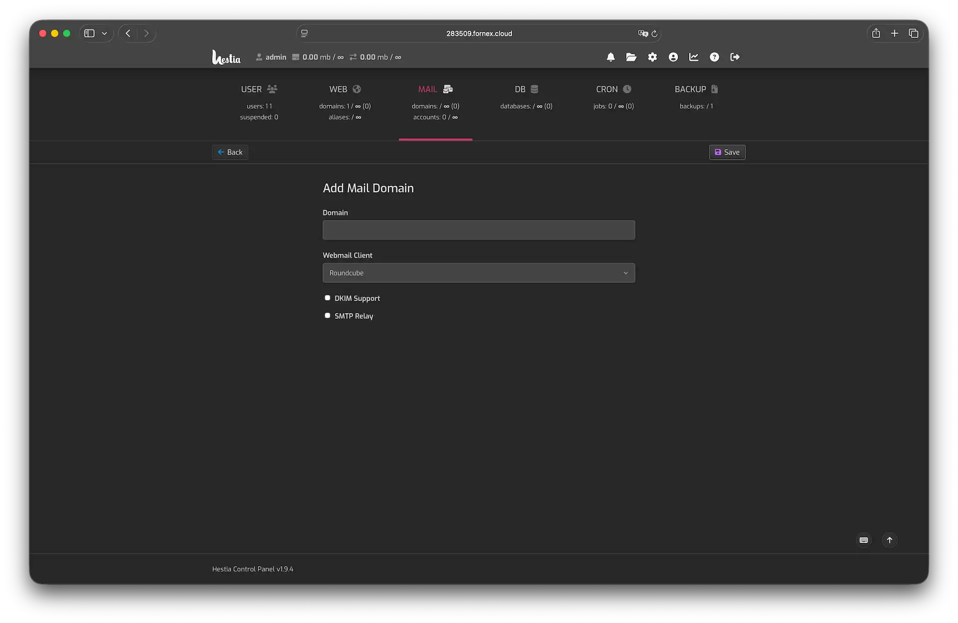 Mail creating in Hestia