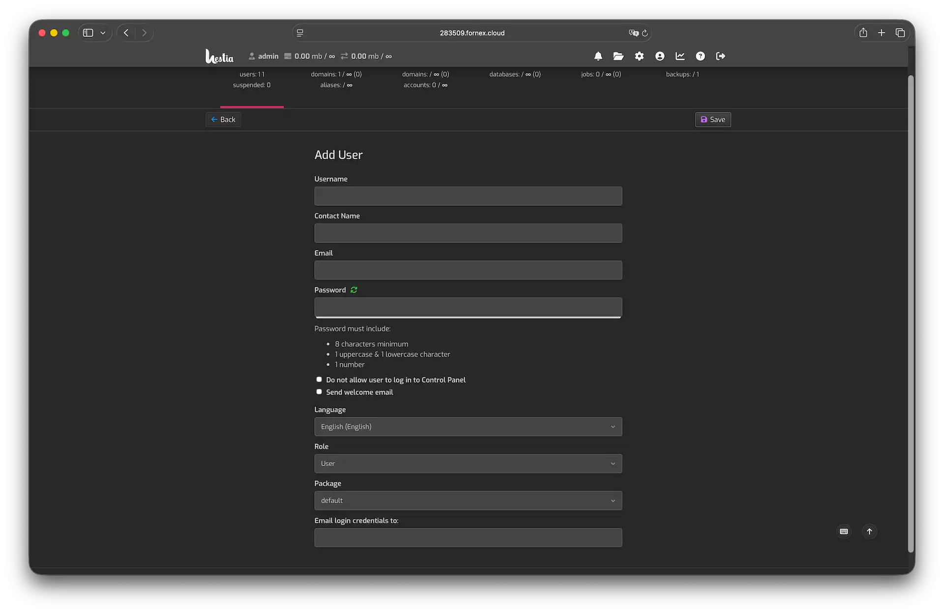 User management in Hestia