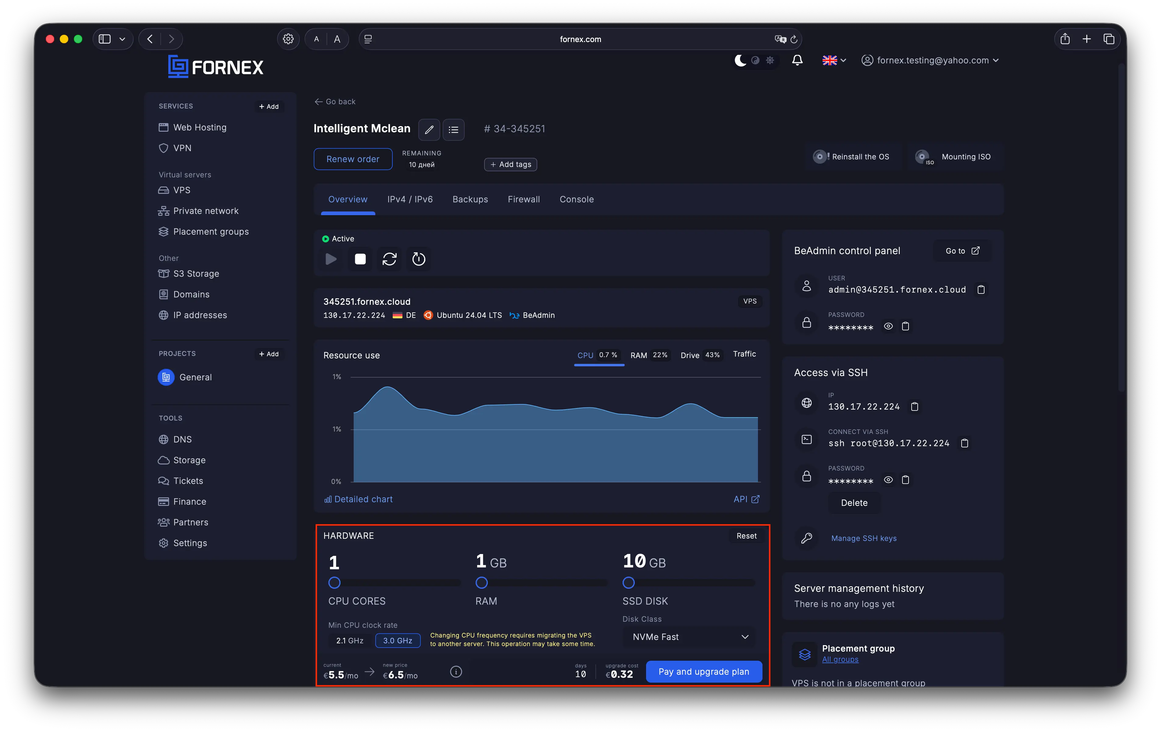 Dashboard VPS — gestion des ressources