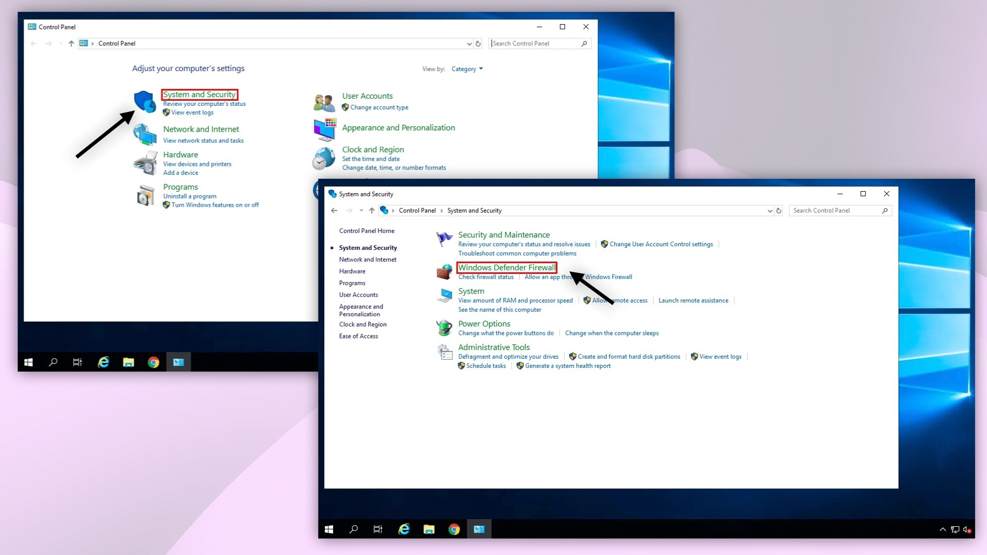 Opening Windows Defender Firewall advanced settings