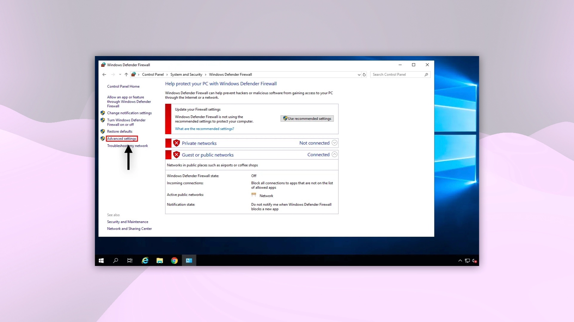 Advanced settings button