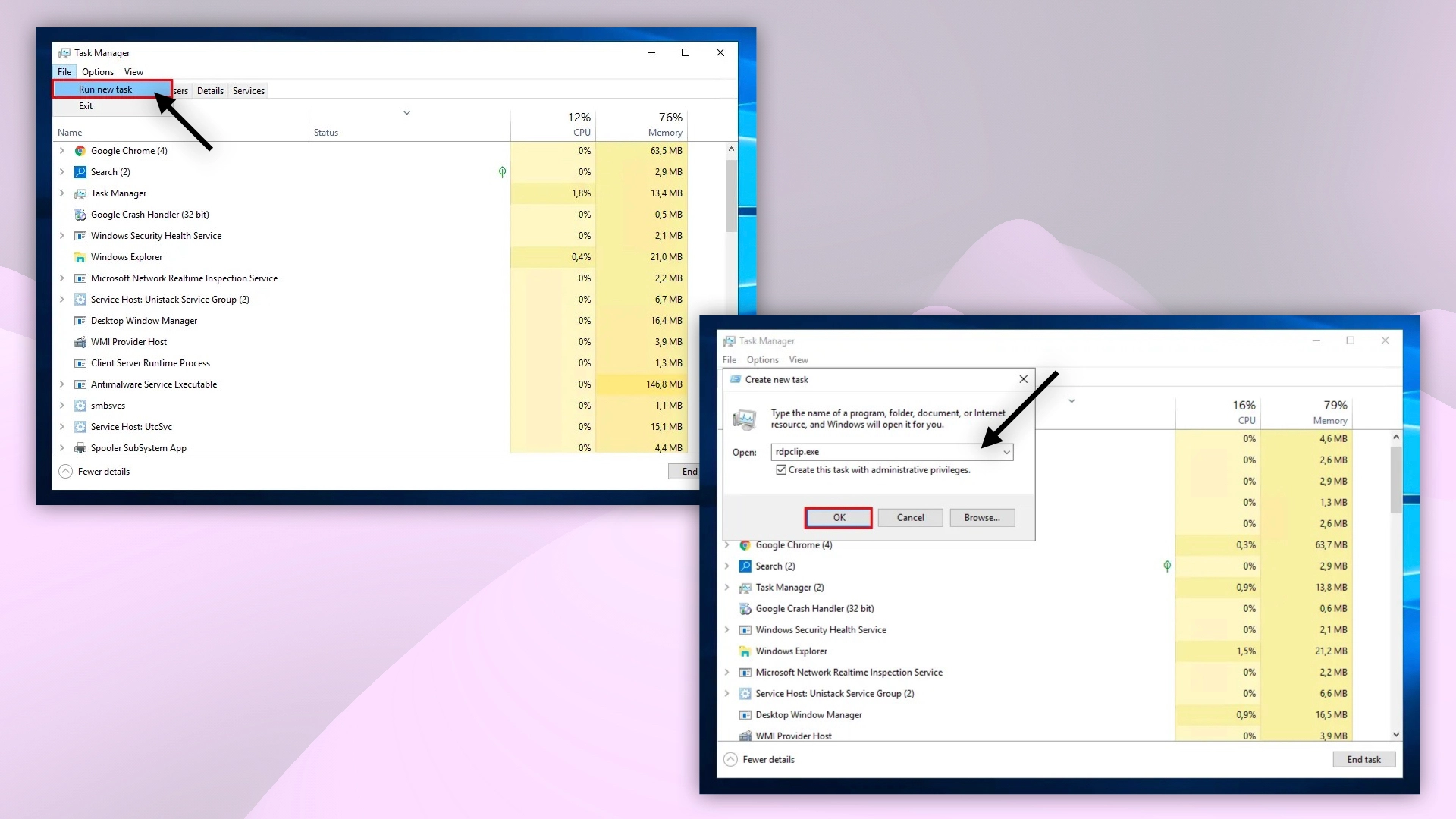 rdpclip.exe process in Task Manager