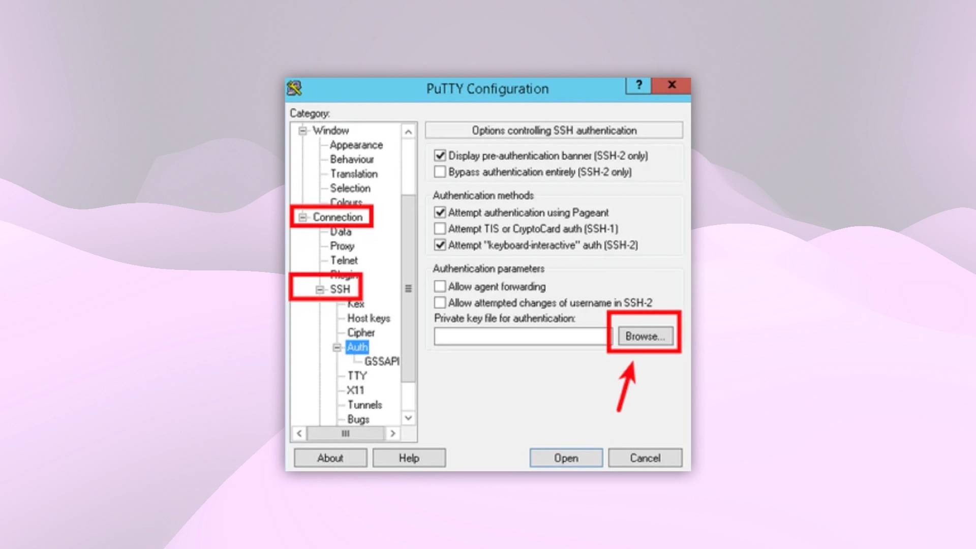 Настройка приватного ключа в PuTTY