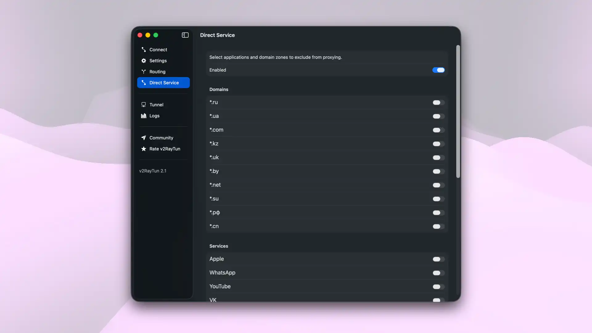 Direct Service settings in v2RayTun